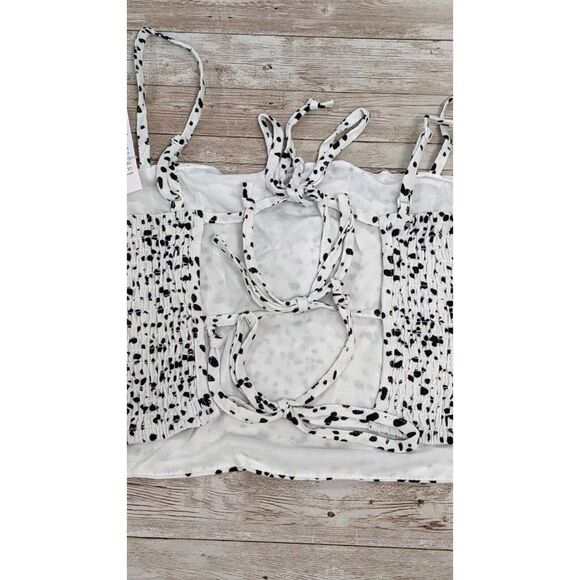 Kendall And Kylie Womens Size Small Black White Dotted Tie Back Cropped Top - Picture 5 of 10